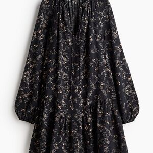 H&M Black Floral Short Loose-fit dress
